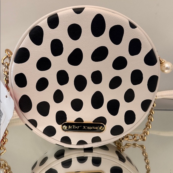 🆕 BETSEY JOHNSON Polka Dot Smiley Face Crossbody Bag NWT Pearls Rhinestones - Picture 7 of 17